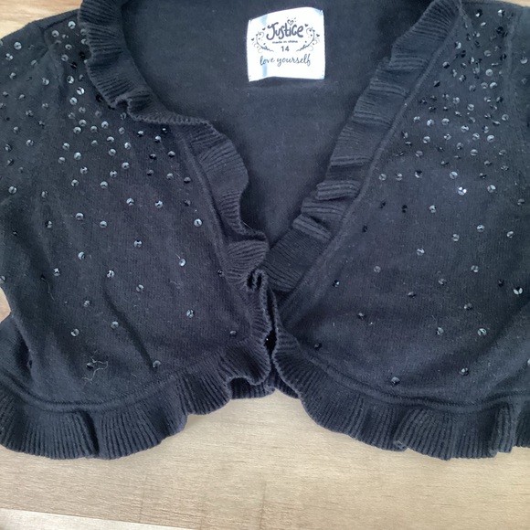 Justice Black Cropped Sweater with Long Sleeves Sequins | girls 14 | holiday - Picture 3 of 8